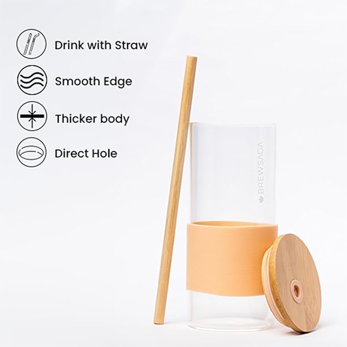 Glass Sipper Tumbler with Lid Straw Rubber Sleeve for Hot/Cold Tea Coffee Juice Glass Tumbler(300 ml_Pink) - Image 3